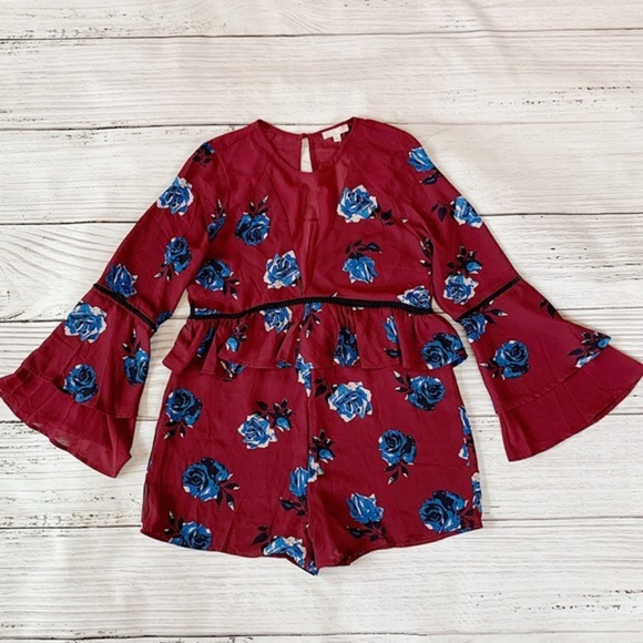 GIANNI BINI FLORAL WINE COLOR ROMPER S… - Picture 4 of 7